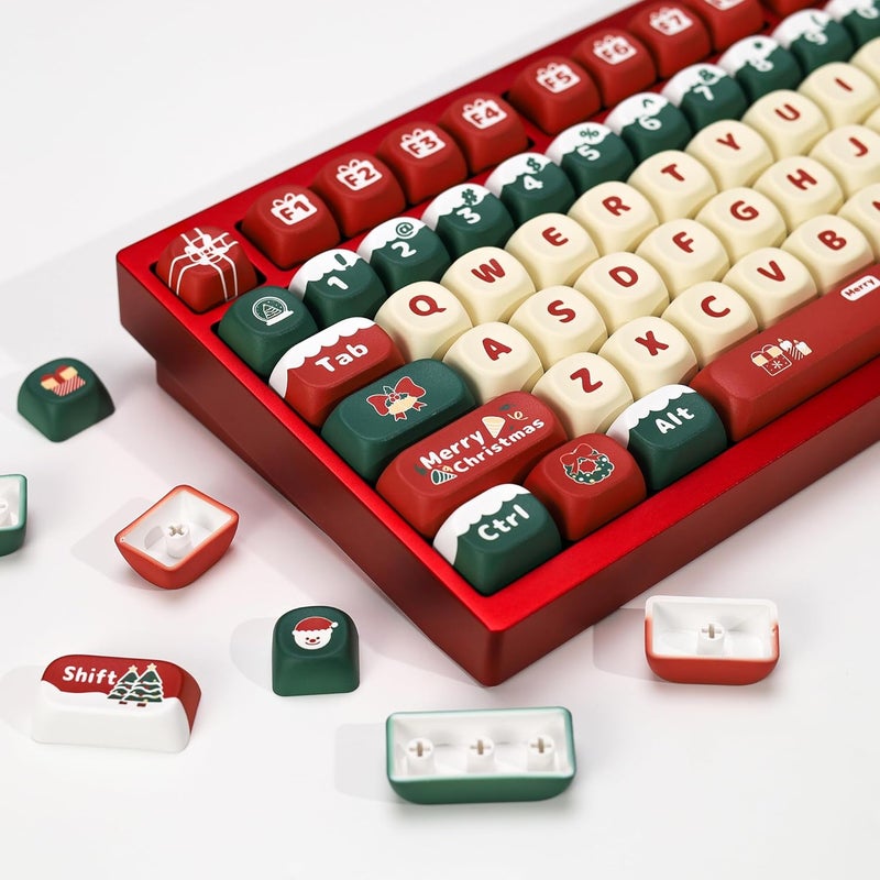YMKPVR KBDiy Christmas Carnival KOA Profile Keycap Set,133 Keycaps, Red Xmas Santa Snowflake PBT Custom Keycaps for Mechanical Keyboard, Compatible with ANSI/ISO, 60%, 65%, 75%, TKL, Full-Sized Layout - Image 1